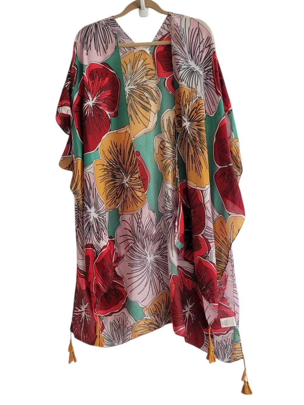 Anthropologie Floral One Size Kimono Cover Up Open Front Cardigan Bold